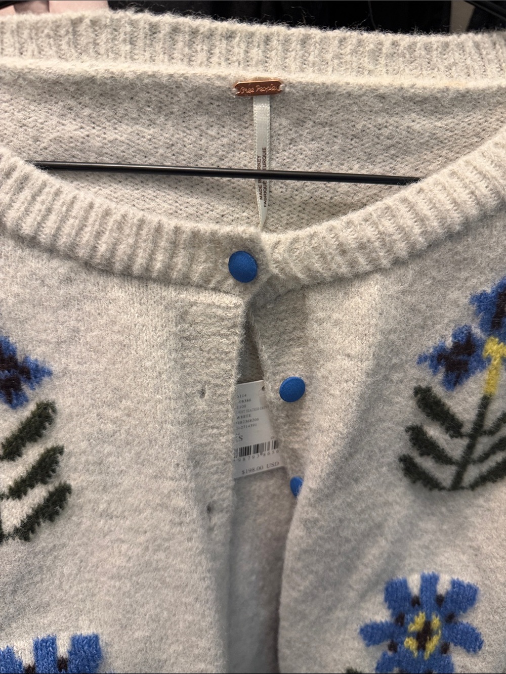 Cozy Light Gray Floral Cardigan Sweater - Picture 2 of 6